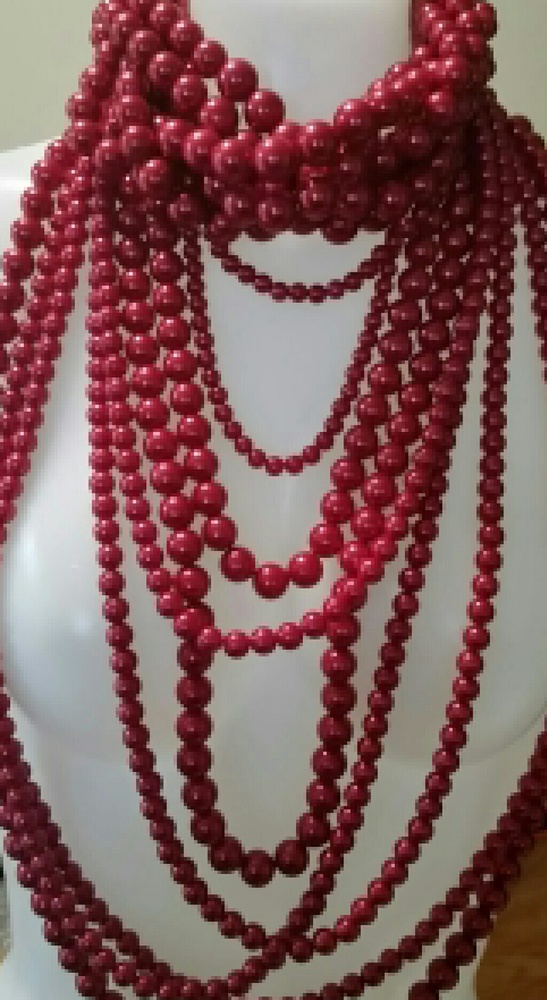 Pearl Red 3 Piece Necklace and earring set